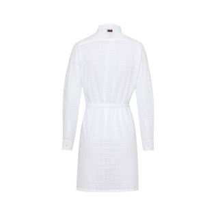 Broderie Anglaise Hemdkleid aus Baumwolle für Damen Weiss Rückansicht