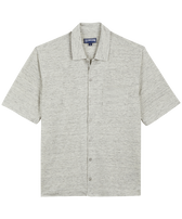 Solid Unisex-Bowling-Hemd aus Leinenjersey Lihght gray heather Vorderansicht
