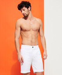Men Cotton Bermuda Shorts Solid White front worn view