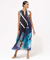 Vestido largo sin mangas con estampado Envoûtement para mujer - Vilebrequin x Deux Femmes Noires Purple blue vista frontal desgastada