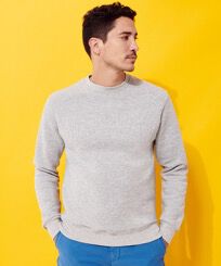 Men Cotton Sweatshirt Solid Lihght gray heather front worn view