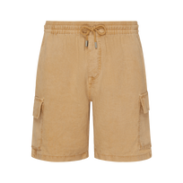 Men Linen Cargo Bermuda Shorts Natural Dye Mocha front view