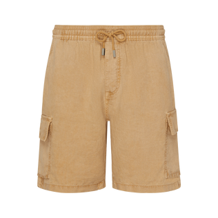 Men Linen Cargo Bermuda Shorts Natural Dye Mocha front view