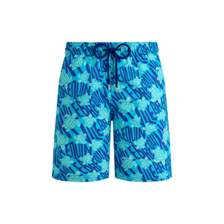 Lange Badeshorts mit Ronde Des Tortues-Logo für Herren Blue topaz Vorderansicht