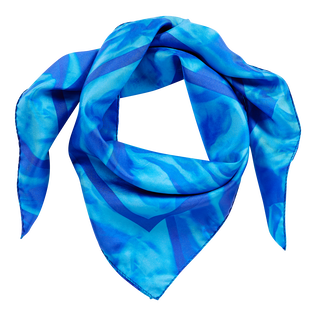 Pañuelo de seda unisex con estampado Les Draps Froissés Azul neptuno vista trasera
