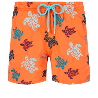 Men Swim Shorts Embroidered Ronde Des Tortues - Limited Edition Guava front view