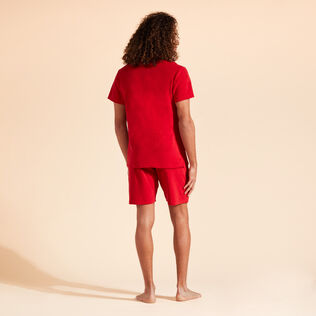 Solid Unisex-Bowling-Hemd aus Baumwolle Moulin rouge Rückansicht getragen