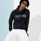 Men Cotton Hoodie Sweatshirt Solid Navy details view 5