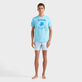Baumwoll-T-Shirt mit aufgedrucktem Kontrastlogo aus Gummi für Herren Blue topaz Vorderseite getragene Ansicht Baumwoll-T-Shirt mit aufgedrucktem Kontrastlogo aus Gummi für Herren Blue topaz Vorderseite getragene Ansicht