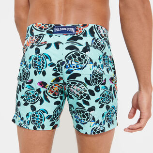 Men Flat Belt Stretch Swim Shorts Screen Turtles Lagoon details view 5
