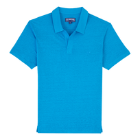 Polo en jersey de lin homme uni Bleu hawai vue de face