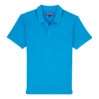 Men Linen Jersey Polo Solid Hawaii blue front view