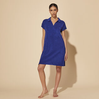 Solid Polokleid aus Frottee für Damen Ink Vorderseite getragene Ansicht