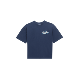 Camiseta de algodón orgánico con logotipo texturizado de efecto engomado en la espalda para niño Azul marino vista frontal