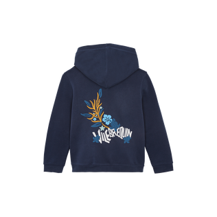 Boys Hoodie Front Zip Sweatshirt Placed Back Logo Navy back view