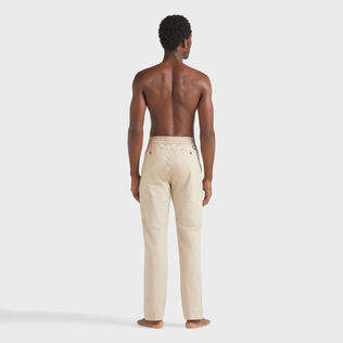 Men Elastic waist Cotton Pants Solid Sand back worn view