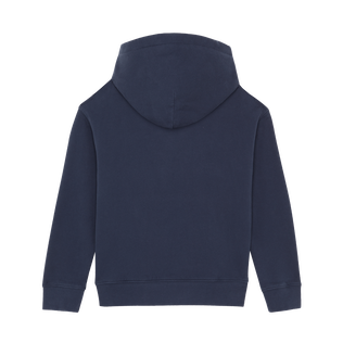 Boys Organic Cotton Hoodie Sweatshirt Stitched Logo Navy 后视图