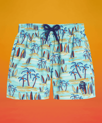 Bambino Classico stretch Stampato - Costume da bagno bambino elasticizzato Palms & Surfs - Vilebrequin x The Beach Boys, Lazulii blue vista frontale