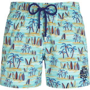 Bañador elástico con estampado Palms & Surfs para hombre de Vilebrequin x The Beach Boys Lazulii blue vista frontal
