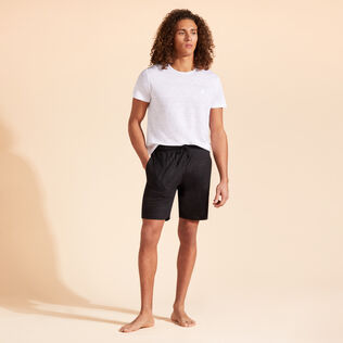 Unisex Linen Bermuda Shorts Solid Black details view 1