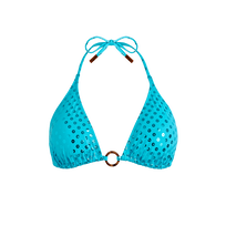 Women Triangle Bikini Top Relief Sparkling Disco green 正面图