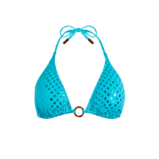 Women Triangle Bikini Top Relief Sparkling Disco green 正面图
