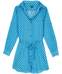 Vestido camisero de algodón con estampado Micro Waves para mujer Lazulii blue vista frontal