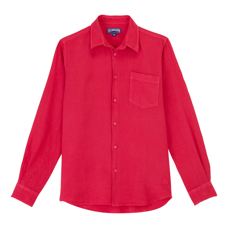 Camisa De Lino Lisa Para Hombre - Camisa - Caroubis - Rojo