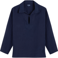 Camisa marinera en lino de color liso de Vilebrequin x Inès de la Fressange Azul marino vista frontal