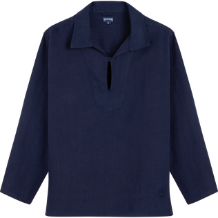 Camisa marinera en lino de color liso de Vilebrequin x Inès de la Fressange Azul marino vista frontal