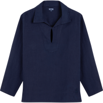 Camisa marinera en lino de color liso unisex de Vilebrequin x Inès de la Fressange Azul marino vista frontal