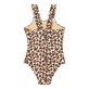 Girls One-piece Swimsuit Turtles Leopard Straw back view