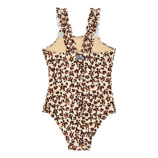 Girls One-piece Swimsuit Turtles Leopard Straw back view