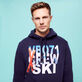 Felpa uomo in cotone con cappuccio VBQ71 Ski Blu marine dettagli vista 1