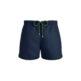 Men Linen Swim Trunks Solid Navy front view
