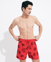 Men Swim Trunks Ronde Des Tortues Flocked Poppy red front worn view