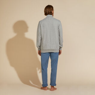 Men Full Zip Sweatshirt Embroidered Velvet Logo Heather grey back worn view