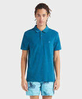 Polo en coton éponge organique homme uni Paon vue portée de face