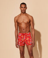 Men Short Swim Shorts Mosaïque Poppy red front worn view