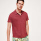 Men Linen Jersey Polo Shirt Solid Heather burgundy front worn view