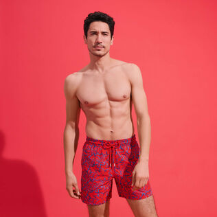 Men Swim Shorts Embroidered Raiatea - Limited Edition Poppy red front worn view