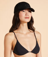 Unisex Cap Solid Black women front worn view