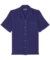 Men Bowling Linen Shirt Solid Midnight front view