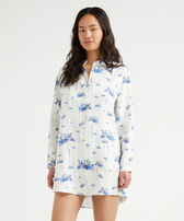 Chemisier donna in lino Herbier Off white vista frontale indossata