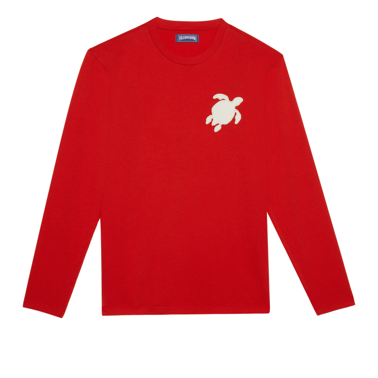 T-shirt Uomo A Maniche Lunghe In Cotone Turtle Patch - T-shirt - Ales - Rosso