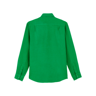 Camicia uomo in lino tinta unita Chive vista posteriore