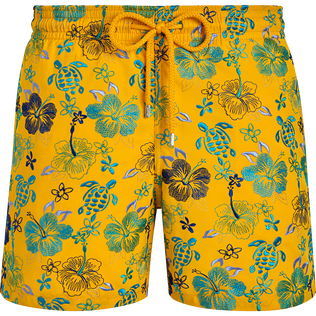 Men Swim Shorts Embroidered Tropical Turtles - Limited Edition Maiz vista frontal