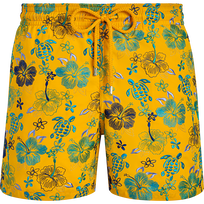 Men Swim Trunks Embroidered Tropical Turtles - Limited Edition Corn front view