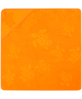 Toalla de playa en Turtle jacquard de color liso para bebé Zanahoria vista frontal desgastada