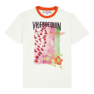 T-shirt uomo in cotone Vilebrequin La Plage from the Sky Off white vista frontale
